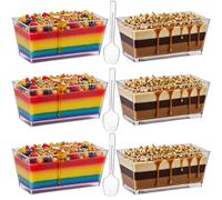 LJYING 50Pcs 140ml/4.9oz Dessert Cups & Bowls with Spoons - Reusable Hard Plastic Rectangle Cheesecake Pots - Clear Serving Bowls for Pudding, Mousse, Trifles, Appetizers, Parties (140ml/4.9oz)