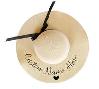 LJYTMZ Personalized Straw Beach Hat, Custom Sun Hat with Name for Women Bride Bridesmaids, Foldable Wide Brim Floppy Disk Straw Hat for Summer Outdoor Pool Travel Beach Holiday Off-White
