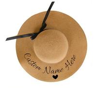 LJYTMZ Personalized Straw Beach Hat, Custom Sun Hat with Name for Women Bride Bridesmaids, Foldable Wide Brim Floppy Disk Straw Hat for Summer Outdoor Pool Travel Beach Holiday Brown