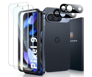 LK 2+2 Pack Screen Protector for Google Pixel 9, 2pcs Magnifier Tempered Glass Screen Protector & 2pcs Camera Lens Protector for Pixel 9, HD Screen, Anti- Scratch, Easy Installation