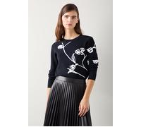 LK Bennett Henrietta Floral Knitted Sweater Black/cream size S | Knitted Sweaters Outlet | Women | Black S