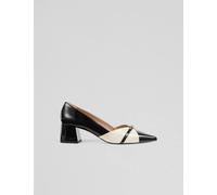 LK BENNETT Leather Patent Block Heel Court Shoes Black Mix