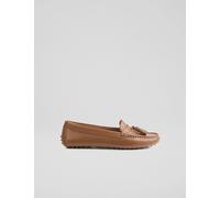LK BENNETT Leather Tassel Flat Moccasin Loafers Brown Mix