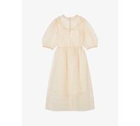 Lk Bennett Womens Cre-ecru Maddie Ruffle-trim Pintuck Silk Midi Dress 14