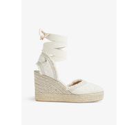 Lk Bennett Womens Cre-ecru Sofia Frayed Canvas Espadrille Wedges Eur 37 / 4 Uk Women