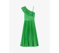 Lk Bennett Womens Gre-green Josephine One-shoulder Pleated Woven Midi Dress 10