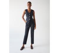 LK BENNETT Wool Blend Pinstripe Cropped Waistcoat Navy Mix