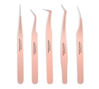 LK LANKIZ LANKIZ Eyelash Extension Tweezers Set 5 PCS for Volume Lash Extensions Stainless Steel Eyelash Tweezers for Extensions-Rose Gold
