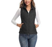 LK Women's Padded Vest, Stand Collar Lightweight Zip Quilted Gilet Black S