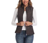 LK Women's Padded Vest, Stand Collar Lightweight Zip Quilted Gilet Chocolate M