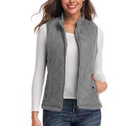 LK Women's Padded Vest, Stand Collar Lightweight Zip Quilted Gilet Gray XL