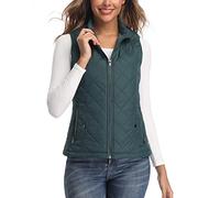 LK Women's Padded Vest, Stand Collar Lightweight Zip Quilted Gilet Green XL