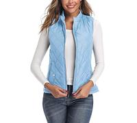 LK Women's Padded Vest, Stand Collar Lightweight Zip Quilted Gilet Light Blue L