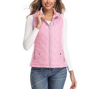 LK Women's Padded Vest, Stand Collar Lightweight Zip Quilted Gilet Pink M