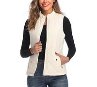 LK Women's Padded Vest, Stand Collar Lightweight Zip Quilted Gilet White S