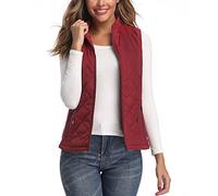 LK Women's Padded Vest, Stand Collar Lightweight Zip Quilted Gilet Wine Red S