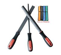 LK-World 8" Wood Rasp File Set with Rubber Grip - Includes Hand Cut Round, Half-Round, and Flat Rasp File Kit - Curved and Flat Tools(3 Pcs) The Color of Packing Bag is Random