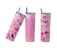 LK22Designs, Pink Pony Club Inspired Tumbler, 600ml Stainless Steel, with Lid and Straw