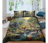 LKBASOEGD Jungle Animals Duvet Cover 3 PCS Hotel Quality Quilt Cover Bed Sets Bed Covers with Pillowcases with Zipper Closure Hypoallergenic Soft Breathable Microfiber Double（200x200cm）