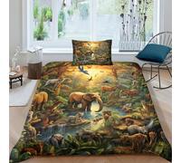 LKBASOEGD Jungle Animals Duvet Cover Sets 3 PCS Hotel Quality Quilt Cover Bedding Sets Bed Covers with Pillowcases with Zipper Closure Ultra Soft Hypoallergenic Microfiber Single(135x200cm)