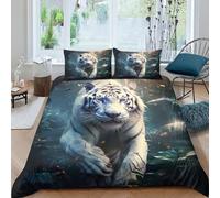 LKBASOEGD White Tiger 3D Printed Duvet Cover Set Bedding Set,Soft Microfiber Pillowcases,Hidden Zipper Quilt Cover Easy Care Comforter Cover for Kids Boys Girls Teens Double（200x200cm）
