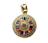 LKBEADS 7 chakra wheel pendant | with multi stone made in stainless steel |gold plated,22mm |astrology jewelry, energy charm necklace | with 18 inch chain cable |LK_CHP_0130_C
