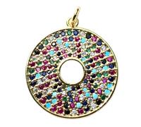 LKBEADS 7 chakra wheel pendant | with multi stone made in stainless steel |gold plated,22mm |astrology jewelry, energy charm necklace | with 18 inch chain cable |LK_CHP_0131_C