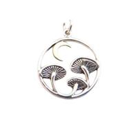 LKBEADS 925 sterling silver 3 mushrooms in circle necklace. bronze crescent moon. hunter food forager chef gift. delicate fairytale gardener gift | with 18 inch chain |silver plated |LK_PNK_02959