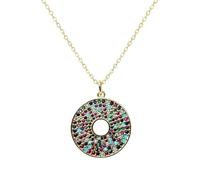 LKBEADS 925 sterling silver 7 chakra wheel pendant necklace gold plated with multi stone round charm 22mm with 18 inch cable chain handmade jewelry |LK_SCA_0131