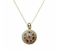 LKBEADS 925 sterling silver 7 chakra wheel pendant necklace gold plated with multi stone round charm 22mm with 18 inch cable chain handmade jewelry |LK_SCA_0130