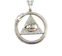 LKBEADS 925 sterling silver all seeing eye necklace small all-seeing eye triangle charm ouroboros snake serpent dragon biting jewelry eye of god | with 18 inch chain |silver plated |LK_PNK_02997