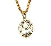 LKBEADS 925 Sterling Silver All Seeing Eye Pendant Necklace |LK_NLC_00112 | gold plated openwork round medallion 30mm geometric eye symbol pendant 18 inch cable chain 1.5mm thick