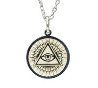 LKBEADS 925 Sterling Silver All Seeing Eye Pendant Necklace |LK_NLC_02474 | with 18 inch cable chain round eye triangle engraved disc pendant 24 mm polished finish 1.5 mm thick