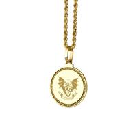 LKBEADS 925 Sterling Silver American Pit Bull Engraved Round 28mm Pendant Necklace Gold Plated Charm For Men & Women With 18 Inch Cable Handmade Jewelry |LK_ENGP_0126