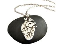 LKBEADS 925 sterling silver anatomic heart necklace etched heart anatomical charm cardiac pendant human body part medical nurse science anatomy| with 18 inch chain |silver plated |LK_PNK_02676