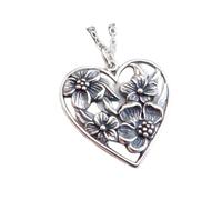 LKBEADS 925 sterling silver apple blossom heart necklace. small floral pendant. petite dainty flower bloom charm. delicate blossom botanical gift | with 18 inch chain |silver plated |LK_PNK_02936
