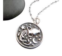 LKBEADS 925 sterling silver aquarius necklace. zodiac star sign. water vessel astrology symbol. ruling planet uranus double sided coin design| with 18 inch chain |silver plated |LK_PNK_02734