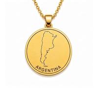 LKBEADS 925 Sterling Silver Argentina Map Pendant Necklace for Women Men Gold Plated 30mm Round Engraved Country Outline Jewelry with 18 Inch Cable Chain |LKN_MAP_00878
