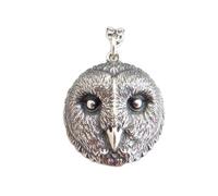 LKBEADS 925 sterling silver barn owl face necklace. boho spirit animal. realistic bird head pendant wisdom knowledge symbol graduation grad jewelry| with 18 inch chain |silver plated |LK_PNK_03098