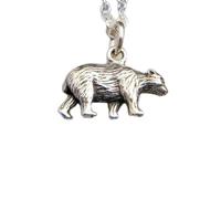 LKBEADS 925 sterling silver bear necklace. small spirit animal charm power brown bear pendant good luck totem talisman jewelry. grizzly nature| with 18 inch chain |silver plated |LK_PNK_03123
