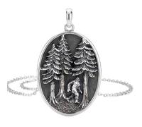 LKBEADS 925 sterling silver bigfoot in forest necklace. small |LK_NLC_02644 | sasquatch pine trees. big foot sighting charm. nature outdoor enthusiast jewelry gift with 18 inch chain