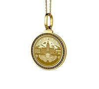 LKBEADS 925 Sterling Silver Brussels Engraved Round 28mm Pendant Necklace Gold Plated Charm For Men & Women With 18 Inch Cable Handmade Jewelry |LK_ENGP_0137