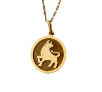 LKBEADS 925 Sterling Silver Bull Pendant Necklace Gold Plated |LK_NLC_01281 | 24mm round bull charm necklace with 18 inch cable chain inspirational animal jewelry gift for men women