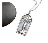 LKBEADS 925 sterling silver candlestick with bronze flame necklace. small halloween medieval gothic charm. dripping candle goth death pendant gift| with 18 inch chain |silver plated |LKGP_02880