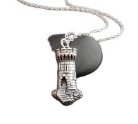 LKBEADS 925 sterling silver castle tower necklace. medieval stone turret pendant. princess fairytale charm. watchtower bell tower spire. gift| with 18 inch chain |silver plated |LK_PNK_02645