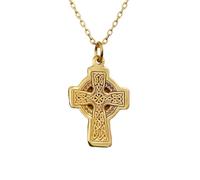 LKBEADS 925 Sterling Silver Celtic Cross Pendant Necklace for |LK_NLC_01883 | women and men, 14k gold plated irish knot cross necklace, engraved religious pendant with 18 inch cable