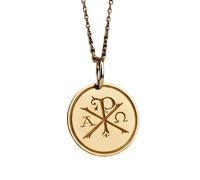 LKBEADS 925 Sterling Silver Chi Rho Alpha Omega Pendant |LK_NLC_00671 | necklace gold plated 28mm round christian religious engraved medallion with 18 inch cable chain faith