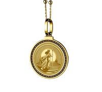LKBEADS 925 Sterling Silver Chinese Anger Symbol Engraved Round 28mm Pendant Necklace Gold Plated Charm For Men & Women With 18 Inch Cable Handmade Jewelry |LK_ENGP_0346