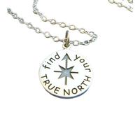 LKBEADS 925 sterling silver compass necklace.find your true north pendant. simple everyday jewelry. inspirational quote. travel traveler. charm| with 18 inch chain |silver plated |LK_PNK_02558
