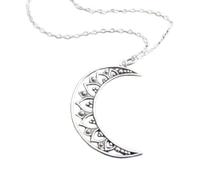 LKBEADS 925 sterling silver crescent moon mandala necklace. intricate flower petal. night sky universe charm boho bohemian jewelry spiritual yoga | with 18 inch chain |silver plated |LK_PNK_02700